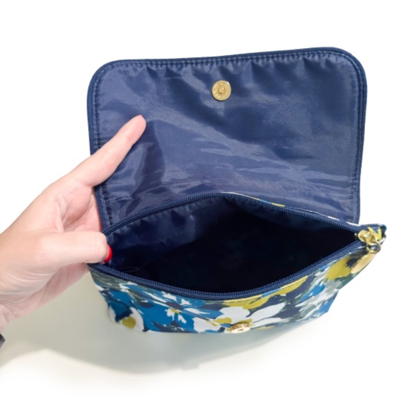 NEW ESTEE LAUDER Vtg Blue Yellow White Flowers Zipper Travel Makeup Cosmetic Bag - Picture 8 of 8